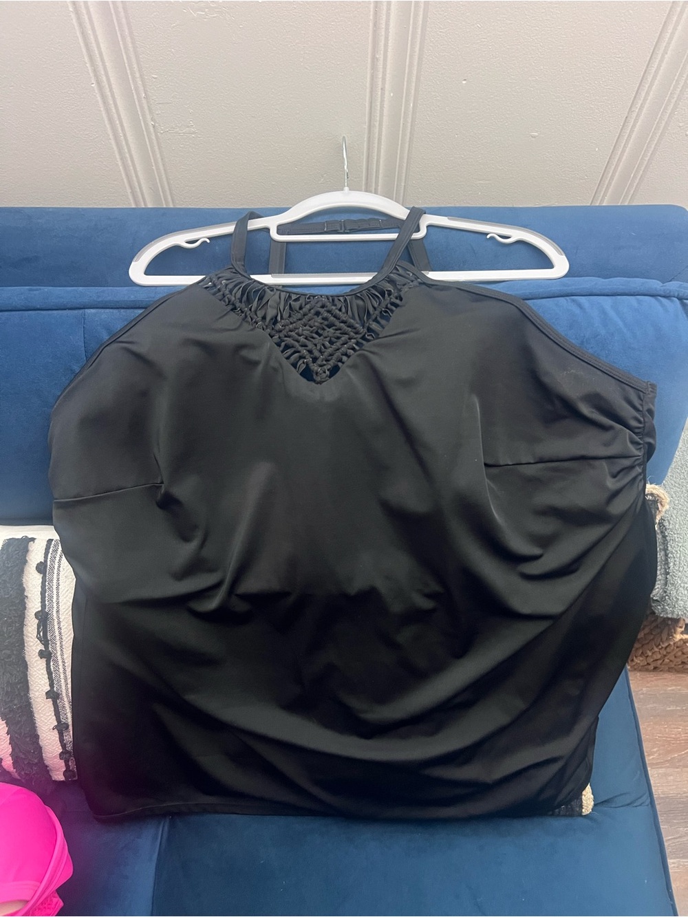 Lane Bryant Black Swim Tank with Crochet Yoke Size 28